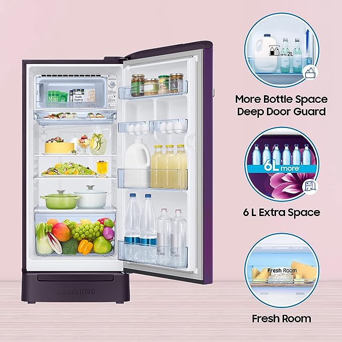 Samsung 189 L 5 Star Digital Inverter Direct Cool Single Door Refrigerator (RR21C2H25CR/HL, Camellia Purple, Base Stand with Drawer, 2023 Model)(OPEN BOX) Samsung 189 L 5 Star Digital Inverter Direct Cool Single Door Refrigerator (RR21C2H25CR/HL, Camellia Purple, Base Stand with Drawer, 2023 Model)(OPEN BOX)